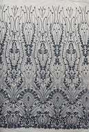 Smoke Blue Fashion Design Beads and Sequins, Luxury Beaded Fabric Embroidered on a Mesh Lace,Wedding,Bridal,Dress Sold By The Yard