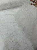 White Fashion Design Beads and Sequins, Luxury Beaded Fabric Embroidered on a Mesh Lace,Wedding,Bridal,Dress Sold By The Yard