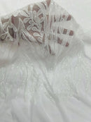 White Sequin Fabric by Yard, 4 Way Stretch Fashion Design on Spandex Mesh