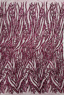 Wine Sequin Fabric by Yard, 4 Way Stretch Fashion Design on Spandex Mesh