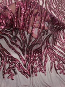 Wine Sequin Fabric by Yard, 4 Way Stretch Fashion Design on Spandex Mesh