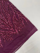 Wine Sequin Fabric by Yard, 4 Way Stretch Fashion Design on Spandex Mesh