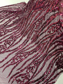 Wine Sequin Fabric by Yard, 4 Way Stretch Fashion Design on Spandex Mesh