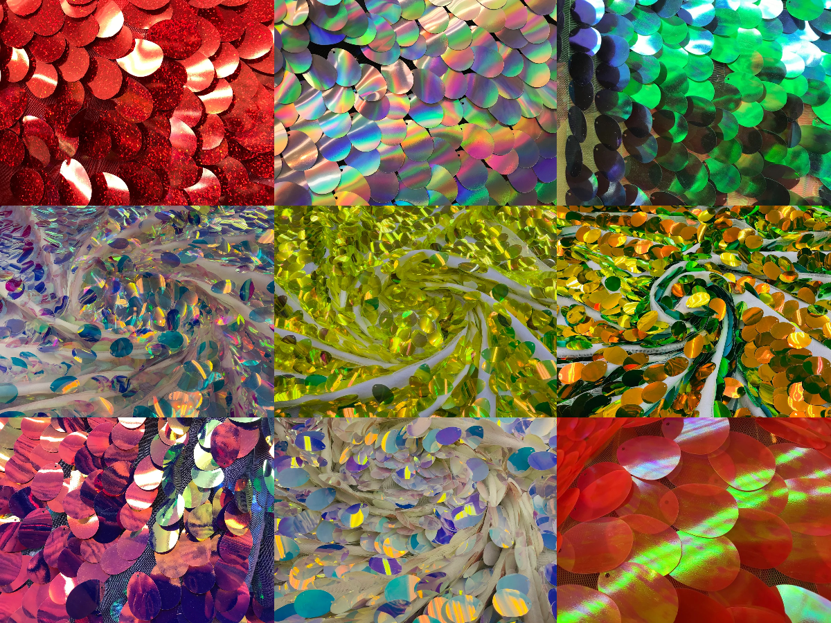 Jumbo Oval Sequins Fabric - Iridescent Oval Shape Teardrop Sequins Fab