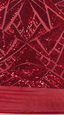Sequins Fabric - Red - Geometric Pattern Design 4 Way Stretch Sold By Yard