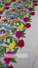 Multi Color Floral Bridal Lace - by the yard - Flowers and Leaves Embroidery on Ivory Mesh Lace