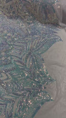 Iridescent Sequin Fabric - Clear - 4 Way Stretch Royalty Lace Sequin By Yard