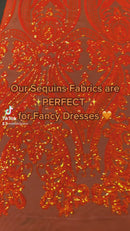 Orange Iridescent Sequins Fabric Sold By The Yard - Orange Spandex Mesh - 4 Way Stretch Sequin Fabric