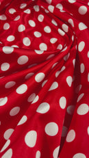 Polka Dot Satin Fabric - White on Red - 3/4" Inch Soft Silky Satin Polka Dot Fabric Sold By Yard