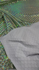 Mermaid Spandex Foil Fabric - Lime Green - Mermaid Design on Stretch Fabric By Yard
