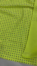 Rhinestones Solid Color Fabric - Neon Yellow - 4 Way Stretch Soft Solid Fabric with Crystal RhineStones Sold by Yard