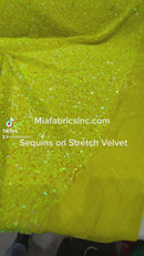 Yellow Iridescent Sequin on Stretch Velvet With Luxury Sequins Shining 2-Way Stretch(Pick a Size)