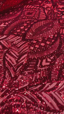 Iridescent Sequin Fabric - Red - 4 Way Stretch Royalty Lace Sequin By Yard