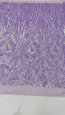 Sequins Fabric - Lilac - Geometric Pattern Design 4 Way Stretch Sold By Yard