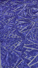 Sequins Fabric - Royal Blue - Geometric Pattern Design 4 Way Stretch Sold By Yard