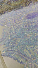 Iridescent Sequin Fabric - Iridescent Aqua Blue - 4 Way Stretch Royalty Lace Sequin By Yard
