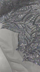 Sequin Fabric - Hologram Silver on White - 4 Way Stretch Royalty Lace Sequin By Yard