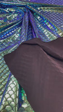 Mermaid Spandex Foil Fabric - Green / Blue - Mermaid Design on Stretch Fabric By Yard