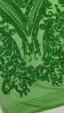Emerald Green Sequin Fabric on a Mesh 4 Way Stretch Sequins Fabric Sold By The Yard