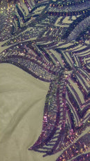 Iridescent Sequin Fabric - Lavender - 4 Way Stretch Royalty Lace Sequin By Yard