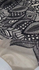 Iridescent Sequin Fabric - Black - 4 Way Stretch Royalty Lace Sequin By Yard