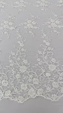 Beaded Fancy Floral Cluster - White - Embroidered Glamorous Floral Design by Yard