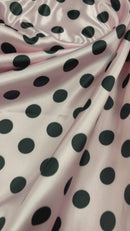 Polka Dot Satin Fabric - Black on Pink -  3/4" Inch Soft Silky Satin Polka Dot Fabric Sold By Yard