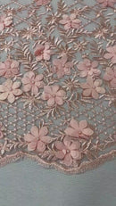 3D Triangle Floral Pearl Fabric - Blush - 3D Embroidered Floral Design on Lace Mesh By Yard