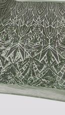 Sequins Fabric - Hunter Green - Geometric Pattern Design 4 Way Stretch Sold By Yard