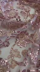 Floral Embroidered Lace - Rose - Floral Corded Lace With Sequins Sold By Yard