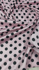 Polka Dot Satin Fabric - Black on Pink -  3/4" Inch Soft Silky Satin Polka Dot Fabric Sold By Yard