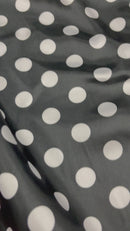 Polka Dot Satin Fabric - White on Black -  3/4" Inch Soft Silky Satin Polka Dot Fabric Sold By Yard