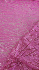 Sequins Fabric - Hot Pink - Geometric Pattern Design 4 Way Stretch Sold By Yard