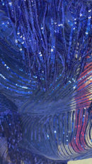 Fringe Sequins Fabric - Royal Blue - Hanging Sequins 2 Way Stretch Fabric Sold By Yard