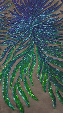 Mermaid Green Iridescent Sequin, by the yard - Black Mesh 4 Way Stretch Sequin Fabric Spandex Mesh
