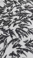 Plant Cluster Fabric - Black - Beaded Embroidered Leaf Plant Design on Lace Mesh By Yard