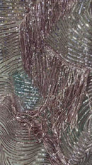 Fringe Sequins Fabric - Mauve - Hanging Sequins 2 Way Stretch Fabric Sold By Yard