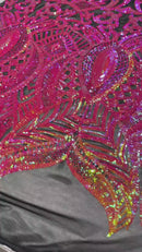 Iridescent Sequin Fabric - Orange/Fuschia - 4 Way Stretch Royalty Lace Sequin By Yard
