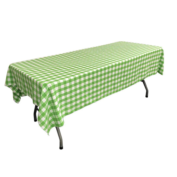 60" Checkered Tablecloth - Apple Green / White - Linen Checkered Rectangular Tablecloth (Pick Size)