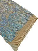 Long Wavy Line Design Sequins - Aqua Blue Iridescent - 4 Way Stretch Sequin Design on Mesh Fabric By Yard