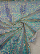 Milliskin Mini Glitz Sequins - Aqua Iridescent - 4 Way Stretch Milliskin Stretch Spandex Fabric Sold By Yard