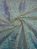 Milliskin Mini Glitz Sequins - Aqua Iridescent - 4 Way Stretch Milliskin Stretch Spandex Fabric Sold By Yard