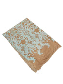 Fancy Damask Line Sequin - Aqua on Nude - 4 Way Stretch Sequins Damask Design Fabric Yard