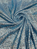 Mille Stripe Spandex Sequins - Baby Blue - 4 Way Stretch Lace Spandex Mesh Sold By Yard