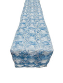 Rosette Design Table Runner - Baby Blue - 12" x 90" Satin Rosette Table Runner