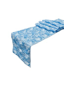 Rosette Design Table Runner - Baby Blue - 12" x 90" Satin Rosette Table Runner