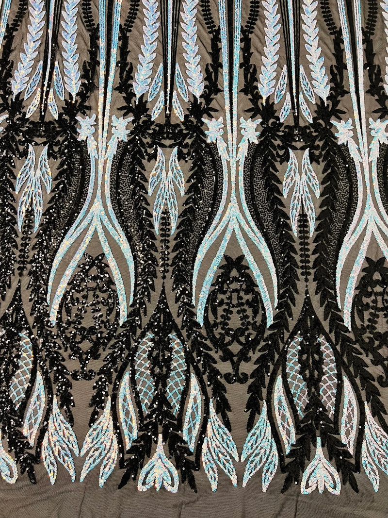 Two Tone Mermaid Fabric - Black/Blue - 4 Way Stretch Sequins Fabric on Mesh By Yard