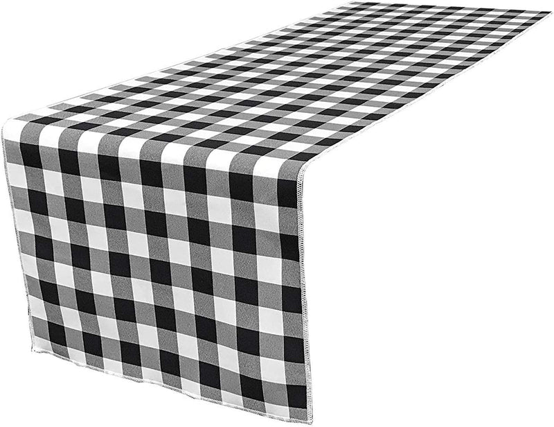 12" Checkered Table Runner - Black / White - Plaid Polyester Poplin Checkered Table Runner