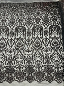 Damask Fancy Pattern Fabric - Black - 4 Way Stretch Sequins Prom Design By Yard