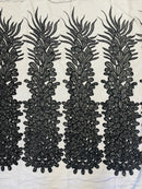 Vegas Peacock Feathers  3D Beaded Embroidery On a Mesh Lace Fabric Sequins Prom Dress (Choose The Panels)